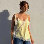 HXAO 2025 Woman Asymmetrical Slip Top Women Sexy Black Yellow Blue Top Lace Tanks & Camis Chic Y2K Sleeveless Backless Camisole