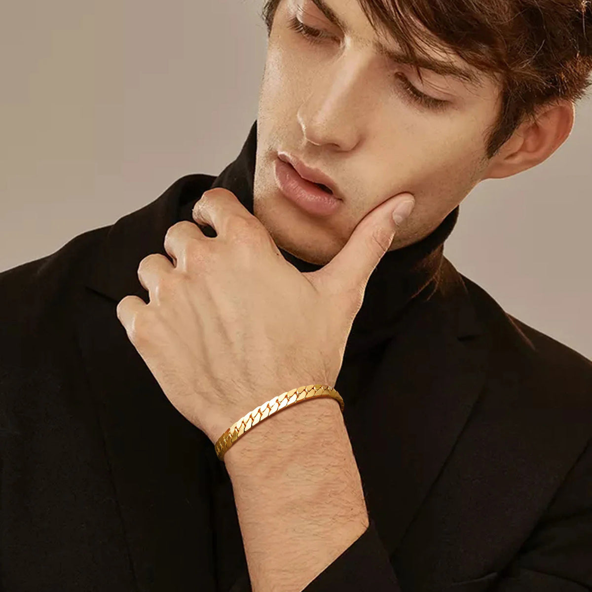 6mm Flat Cuban Chain Bracelets for Men,Trendy Stainless Steel Chain Links Wristband,Classic Punk Jewelry Gifts