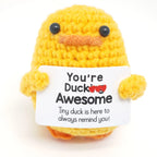 Positive Energy Duck Doll Hug Pocket Mini Handmade Plush Wool Knitting Dolls Funny Emotional Support Crochet Gift for Birthday