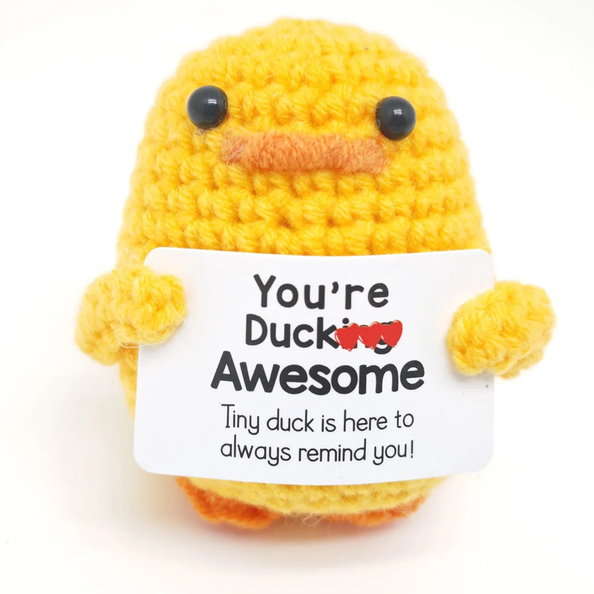 Positive Energy Duck Doll Hug Pocket Mini Handmade Plush Wool Knitting Dolls Funny Emotional Support Crochet Gift for Birthday