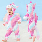 Winter Baby Rompers Baby Pijamas Panda Tiger Leopard Monkey Fox Animal Cartoon Hooded Jumpsuits Cosplay Costume Boys Girl Pajama