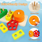 Montessori Wooden Shape Sorting and Stacking Educational Toy for Toddlers