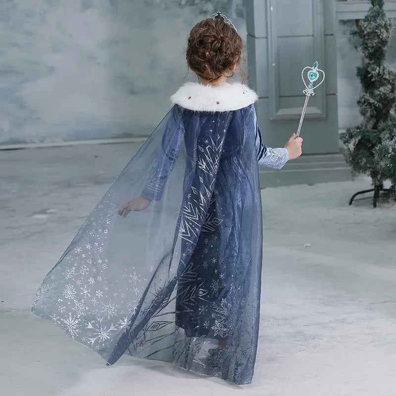Girls Elsa Snow Queen Princess Costume Dress – Winter Cosplay Outfit