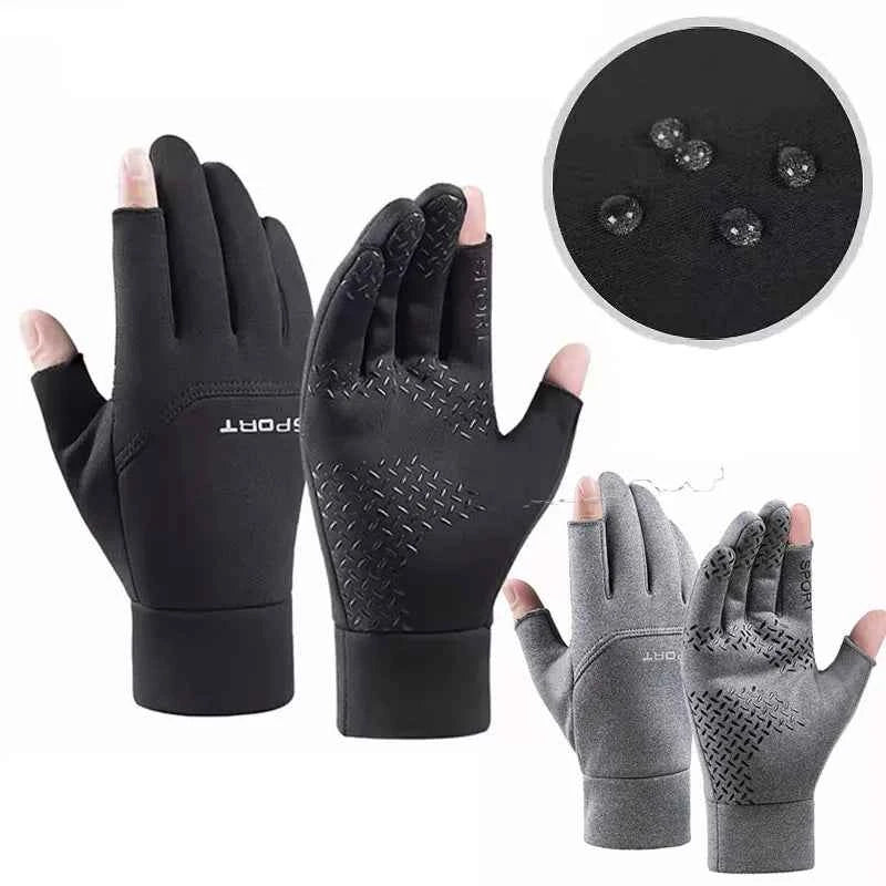 Winter Waterproof Fishing Men's Gloves Women's Cycling Warm Anti Slip Outdoor Sports Exposed Two Finger Touch Screen Gloves
