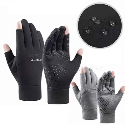 Winter Waterproof Fishing Men's Gloves Women's Cycling Warm Anti Slip Outdoor Sports Exposed Two Finger Touch Screen Gloves