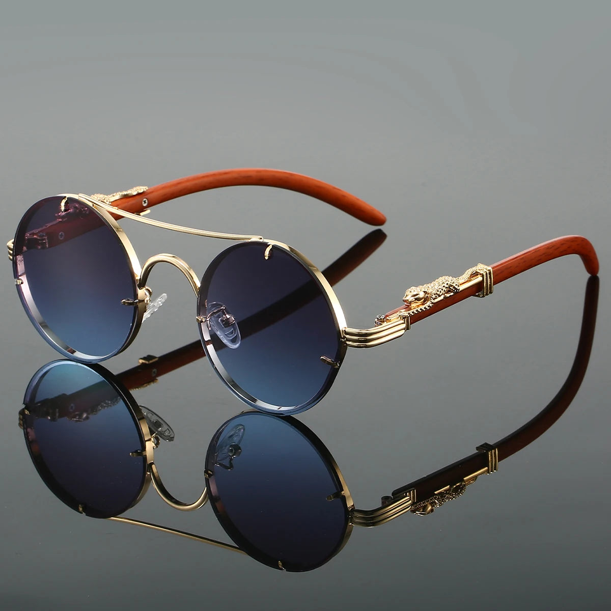 Vintage Round Double Bridge Sunglasses Retro Fashion Eyewear