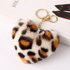 Heart Plush Pompom Keychain Leopard Print Bag Charm