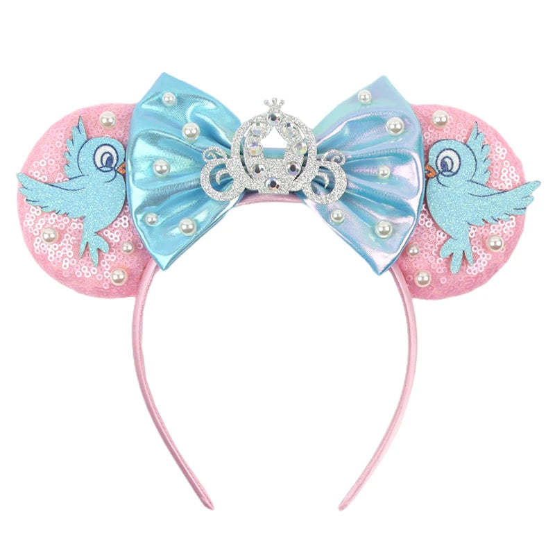 Cinderella Cartoon Mouse Ear Headband Sequin Bows Girl Adult Kid Halloween DIY Party Cosplay Hair Accessories Princess Hairband