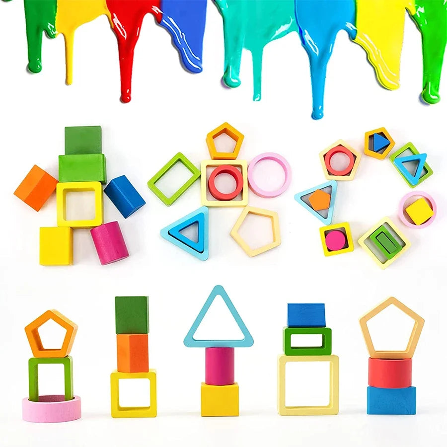 Montessori Wooden Shape Sorting and Stacking Educational Toy for Toddlers