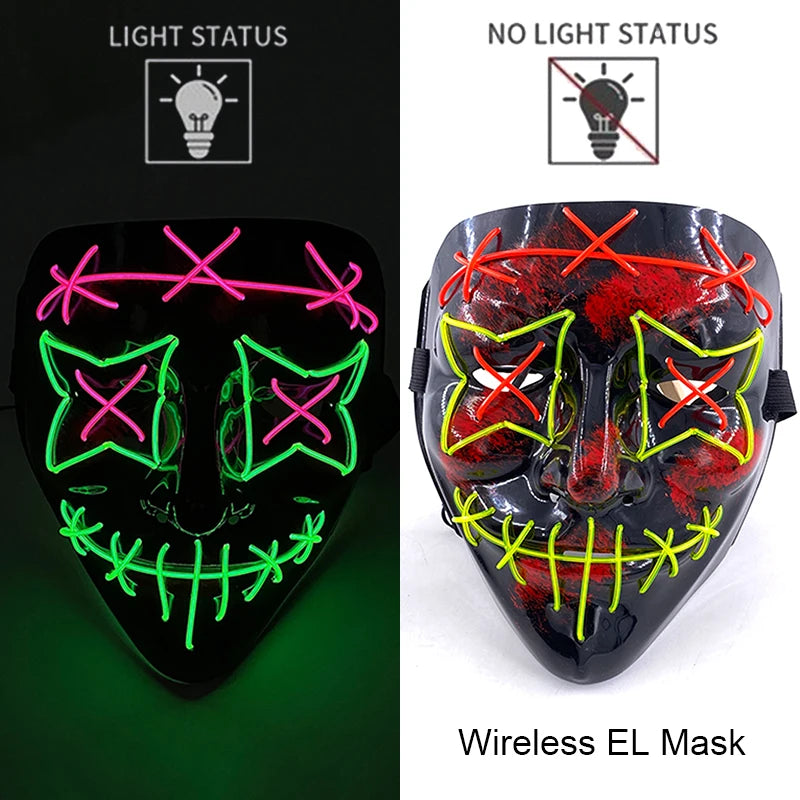 Wireless Neon LED Purge Mask – Glowing Halloween Cosplay Mask