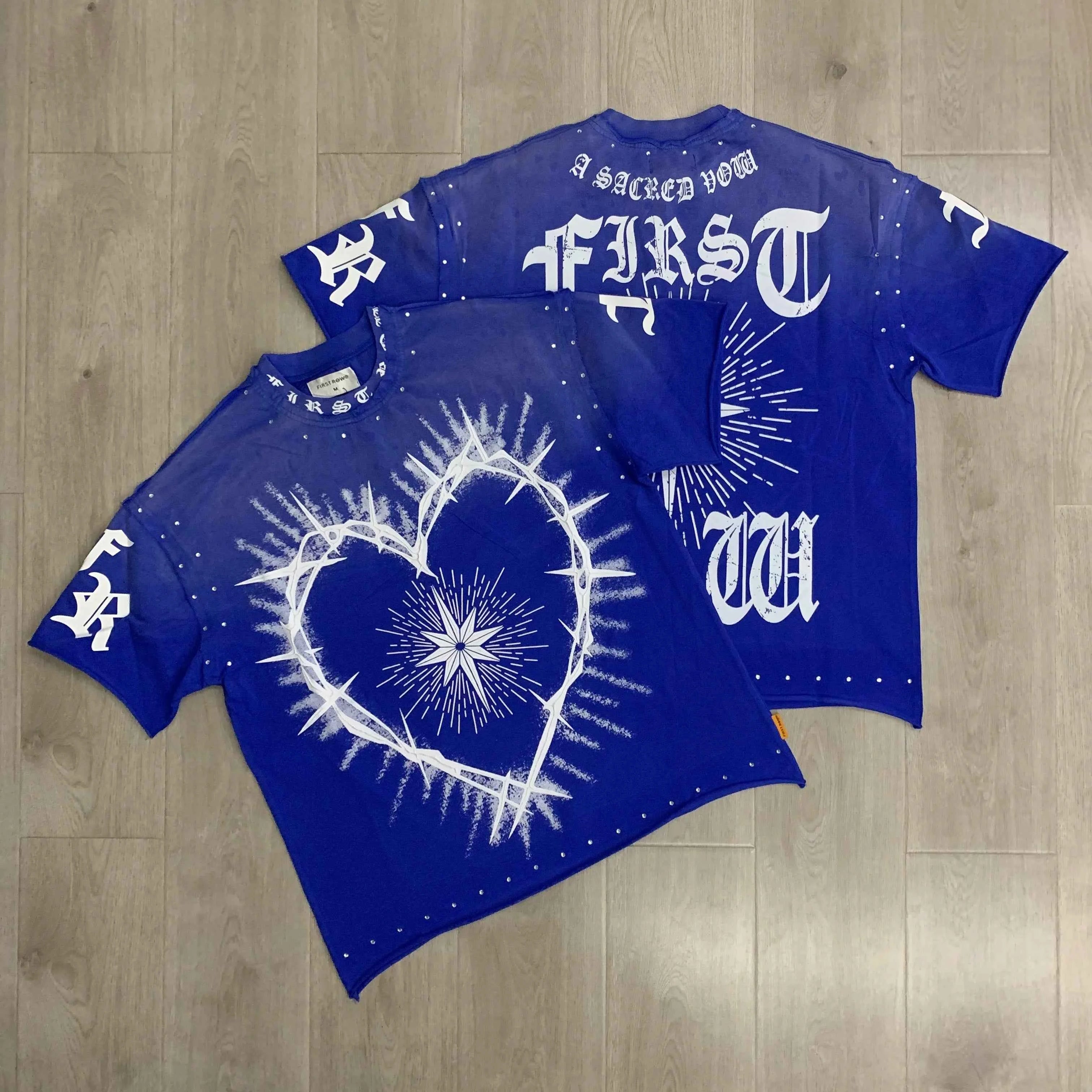 Streetwear Vintage Washed Diamond Cropped Tee for Men Crew Neck Short Sleeve Loose Cotton Rhineston Tshirts Oversized