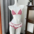 Japanese Style Kawaii Girls Swimsuit Sweet Printed Halter Bikini Swimsuit Women Ruffle Bikini Set Bather Bathing Suit Swim