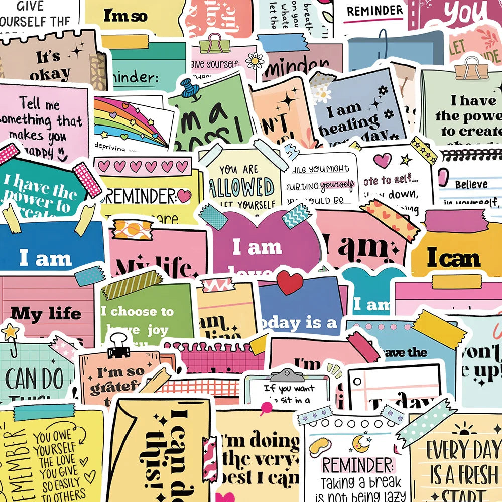 50Pcs Cute Motivational Words Test Stickers Inspirational Decals for School Teacher Student Stationery Notebook Diary Sticker
