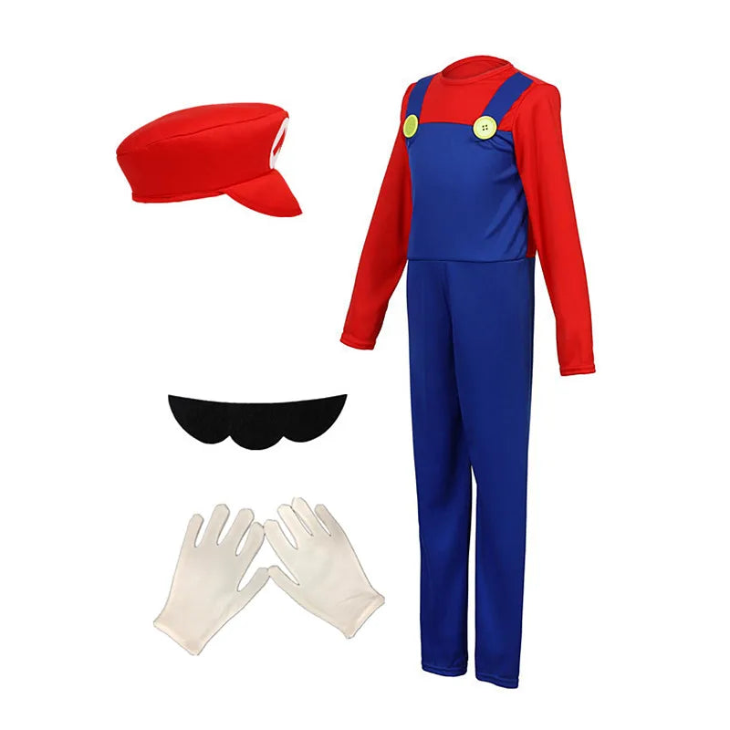 Boy Red & Green Game Jumpsuit Costume with Hat, Beard & Gloves
