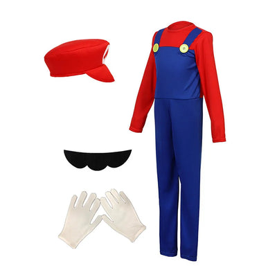 Boy Red & Green Game Jumpsuit Costume with Hat, Beard & Gloves