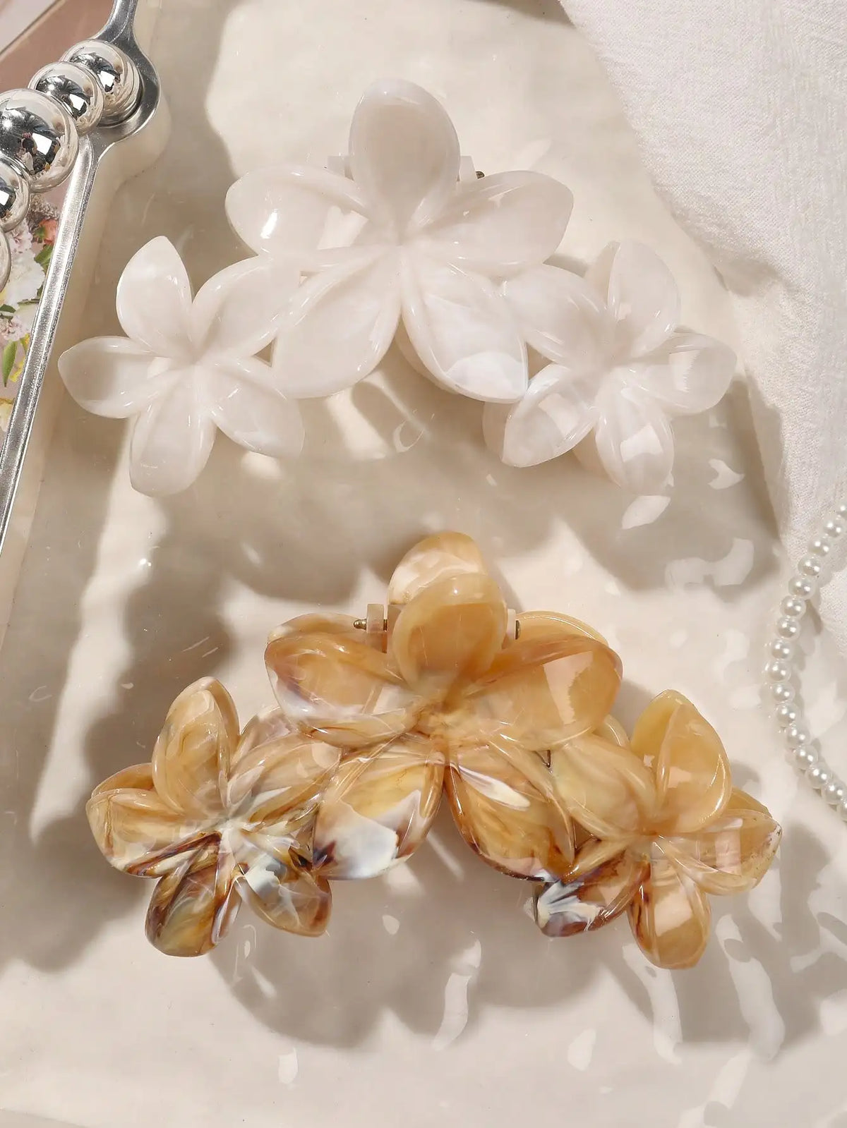 2Pcs Hawaiian Blue Gray Sapphire Marble Flower  Hair Claw Clip for Women Shark Clip Bohemian Hair Accessories Gradient Hairpins
