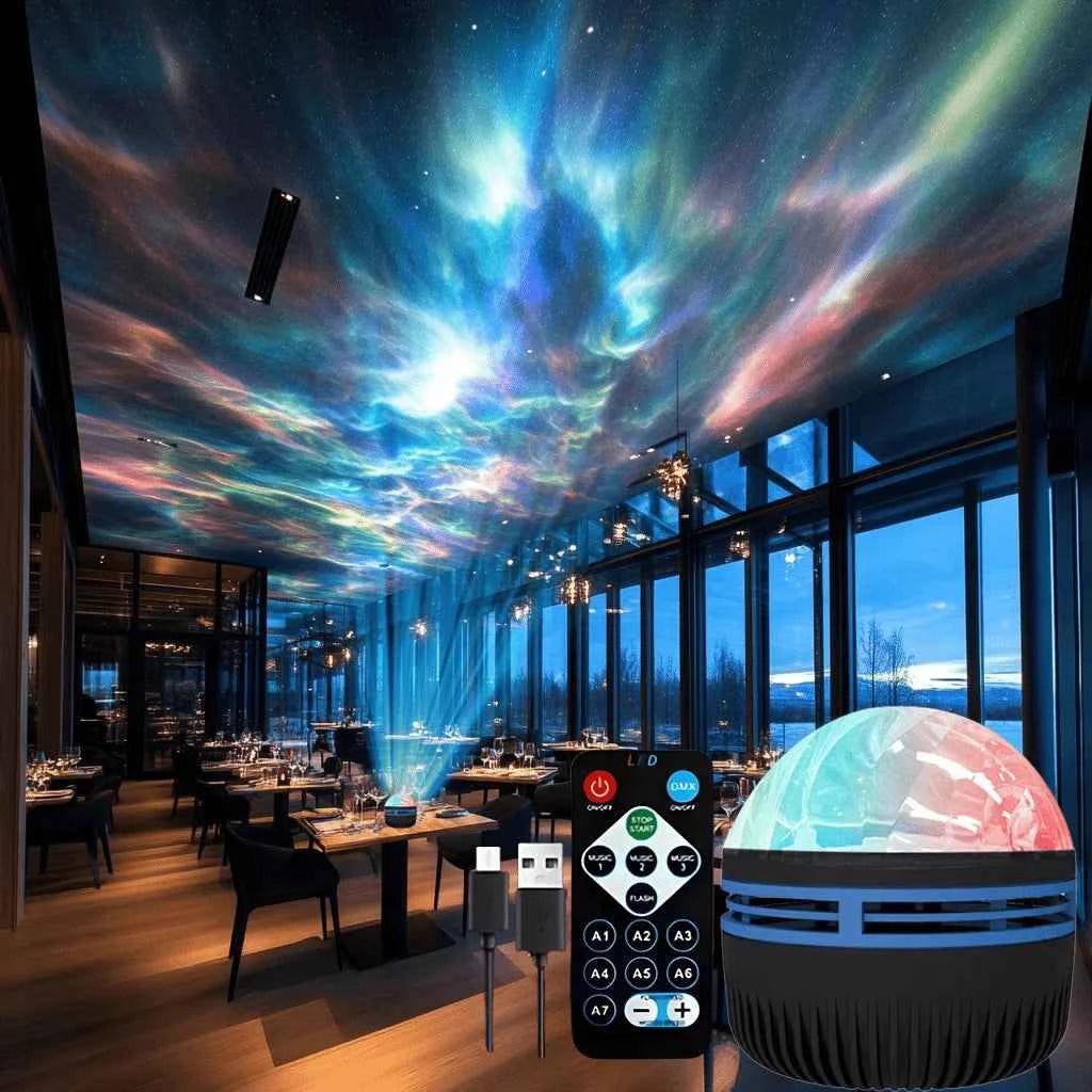 LED Night Light 7 Colors Starry Sky Projector Light Northern Aurora Ambient Light with Remote USB Auto Rotate for Bedroom Decor