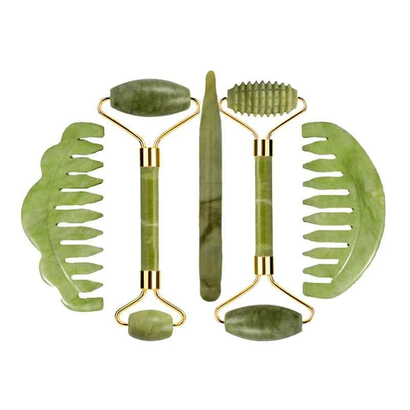 Natural Jade Roller Gua Sha Massage Set Guasha Board Comb Gouache Scraper Body Acupuncture Spa Facial Anti Aging Lifting Tools