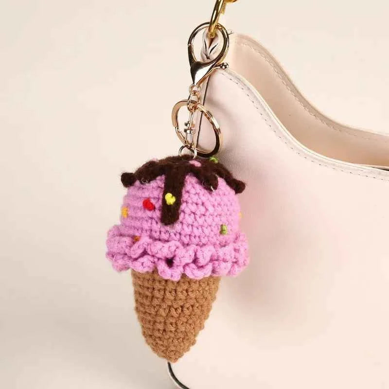 Cute Crochet Ice Cream Keychain Cone Bag Charm