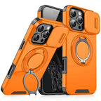Luxury Heavy-Duty Rugged Armor Magnetic Bracket Case For iPhone 16 14 13 12 11 15 Pro Max Plus Slide Camera Protection PC Cover