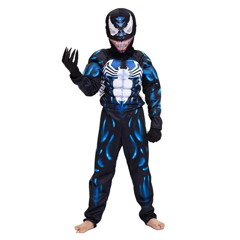Kids Black Spider Superhero Costume – 3D Spandex Jumpsuit