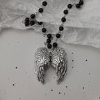 Gothic Bat Cross Dark Pendant Necklace Set, Y2K Personalized Thorn Love Black Bead Stacked Necklace Set, Suitable as Halloween G