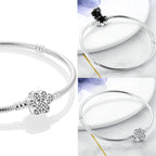 Original 925 Silver Bracelets Four Leaf Clover Butterfly Heart Bracelet Fit DIY Charms Beads Fashion Jewelry 17-20CM