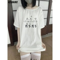 Camiseta holgada y bonita de estética Y2k para mujer camisetas informales con cuello redondo de dibujos animados japoneses