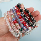 6pcs/set Flower Butterfly Charms Bracelet Elastic Bracelet Colorful Glass Beads Bracelet For Women Girls Fashion Jewelry Gifts