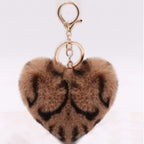 New Heart Plush Hair Ball Keychain Women Leopard Pompom Love Car Key Chain Bags Pendant Hairball Key Rings Jewelry