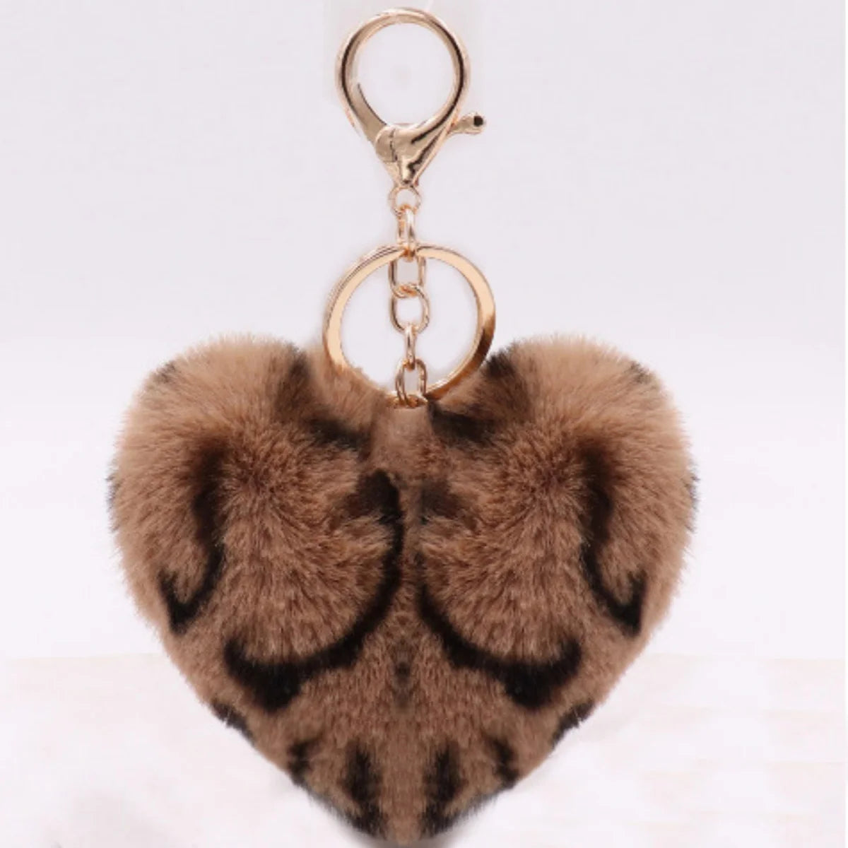New Heart Plush Hair Ball Keychain Women Leopard Pompom Love Car Key Chain Bags Pendant Hairball Key Rings Jewelry