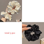 1/3PCS Polka Dot Satin Scrunchies – Large Ruffled Hair Bands for Women, Black & White Elegant Hair Ties