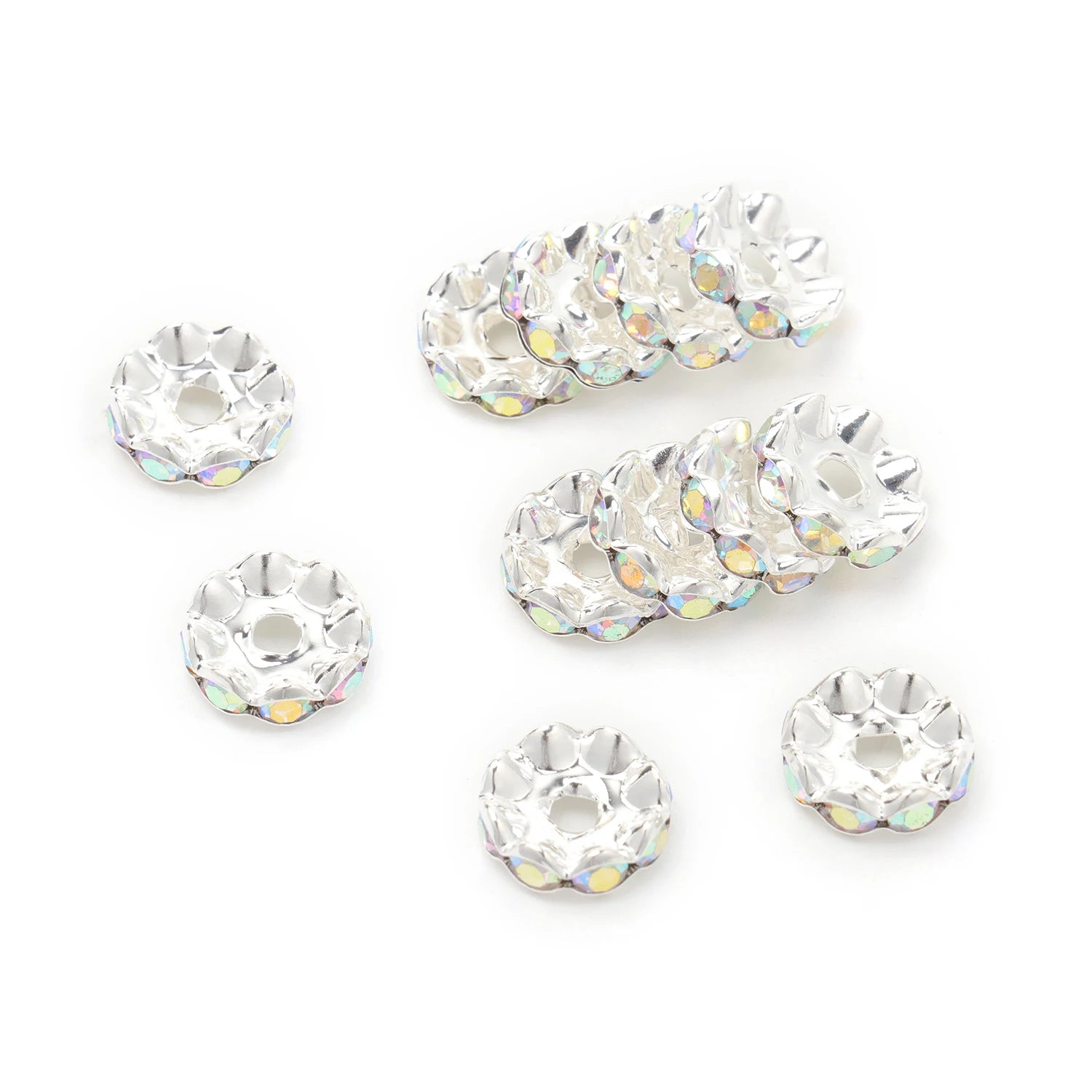 30pcs/lot 12mm Wave Side Rhinestone Spacer Beads Colorful Crystal Metal Rondelle for Jewelry Making Diy Crafts Accessories