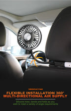 SEAMETAL Car USB Fan Dual Head Cooling Air Fan Independent Switch 3-Speed 360 Degree Adjustable Auto Headrest Fan for Rear Seat