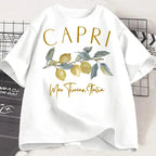 Lemon Letter Print T-shirt Short Sleeve Crew Neck Casual Top for Summer Women Kawaii Streetwear Graphic Tees Vintage Fruit Shirt
