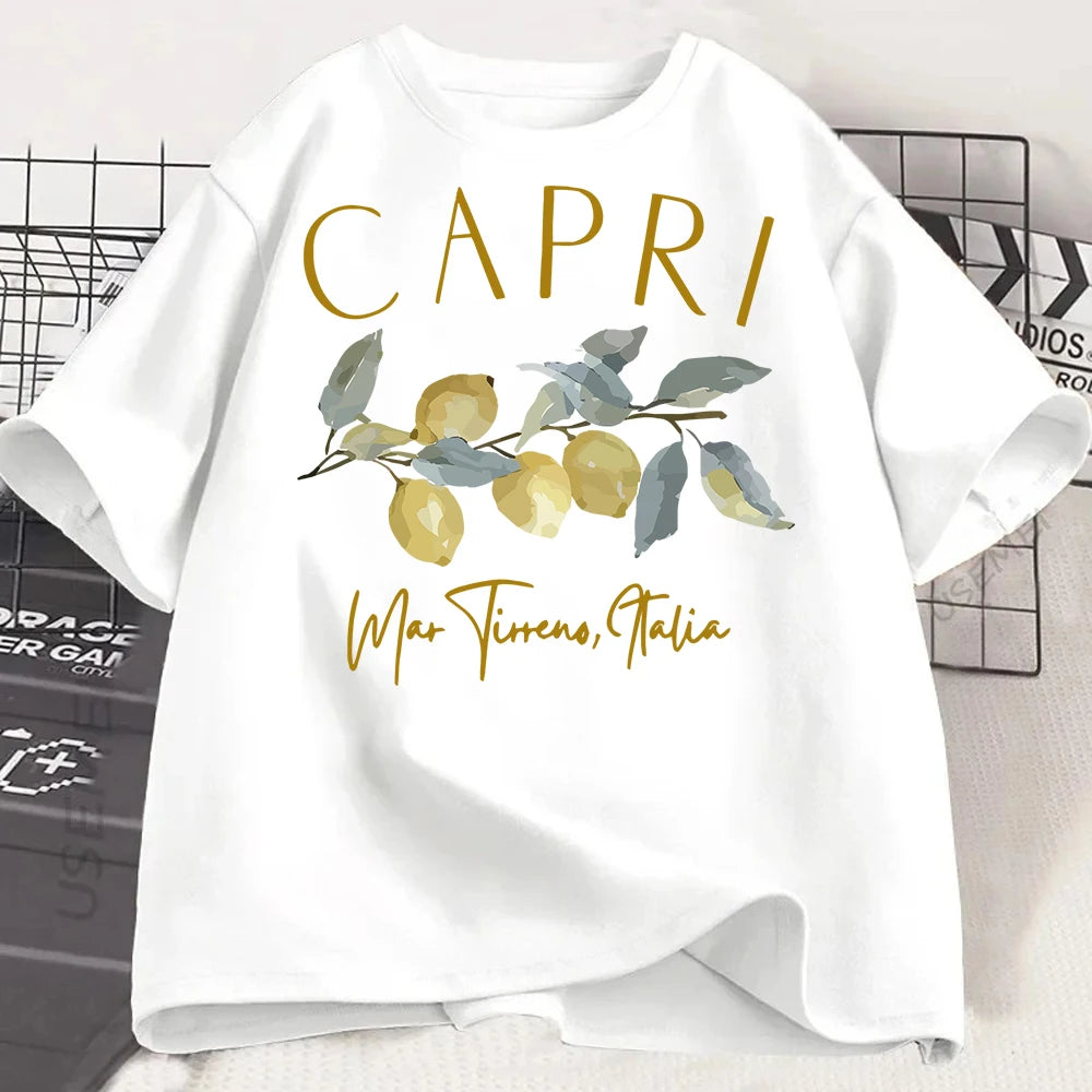 Lemon Letter Print T-shirt Short Sleeve Crew Neck Casual Top for Summer Women Kawaii Streetwear Graphic Tees Vintage Fruit Shirt