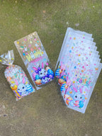 50pcs Cute Little Rabbit Easter Egg Pattern Gift Flat Bags With Golden Tie, Colorful Balloon Happy Easter Printed Gift Decor Bag