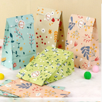 12/24PCS Plant Pattern Gift Paper Bags for Candy Cookie Bakery Kraft Paper Packaging Bags with Stickers
