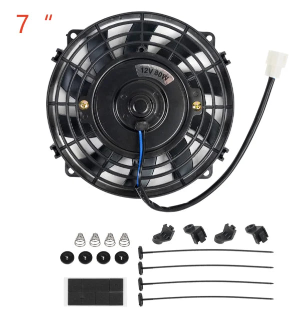 Universal 7/9/10/12/14/16 Inch 12V 80W 2100RPM Car Air Conditioning Cooling Fan Blade Cool Mounting Kit CF-1001