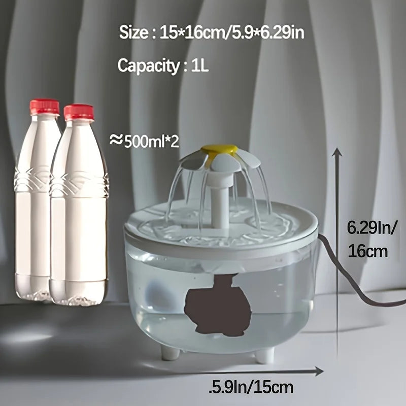 White 1L cat water fountain with running water