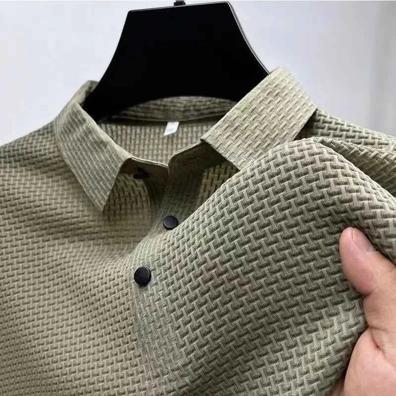 New Men's Business Casual Short Sleeved Bone Flower Solid Color POLO Shirt Fashion Breathable Comfortable Summer Versatile Top