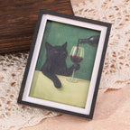 Black Cat Wine Fridge Magnet, Cute Mini Framed Art Refrigerator Magnet, Summer Home Decor Magnet for Kitchen, Fridge, Whiteboard