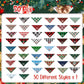 Collection of 50 plaid dog bandanas on a green Christmas-themed background with text indicating quantity and design variety.