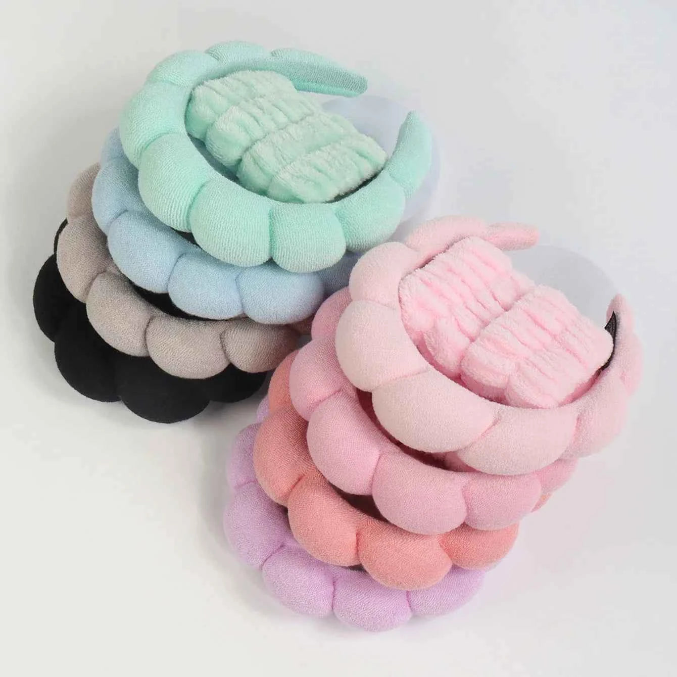 1/3Pcs Fashion Microfiber Washing Wristbands Scrunchies Puffy Headband Spa Bubble Headband for Washing Face Makeup Shower Skincare