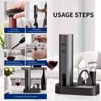Rechargeable Electric Wine Opener with Foil Cutter, Wine Pourer & Vacuum Stopper USB-C Charging Compact Design for Home Kitchen
