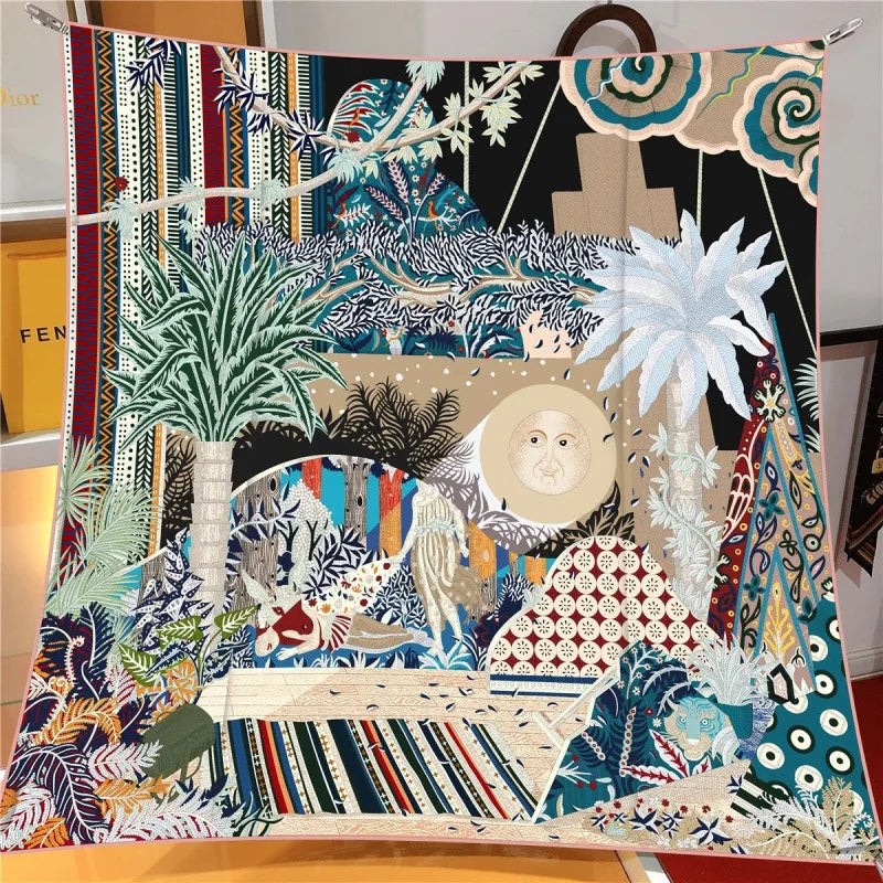 New 90cm Medium Square Scarf Desktop Printing Exquisite Right-angle Crimped High-quality Twill Women's Headscarf Shawl