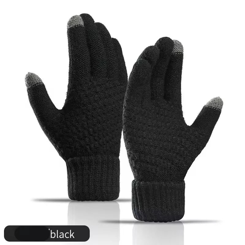 Women Men Winter Touch Screen Gloves Stretch Knit Wool Full‑Finger Gloves Warm Soft Crochet Thermal Gloves For Outdoor Wear