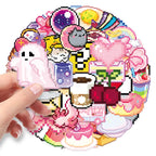 50Pcs Cute Pixel Game Stickers Kawaii Girls Cat DIY Stickers Scrapbooking Phone Luggage Skateboard Waterproof Decals