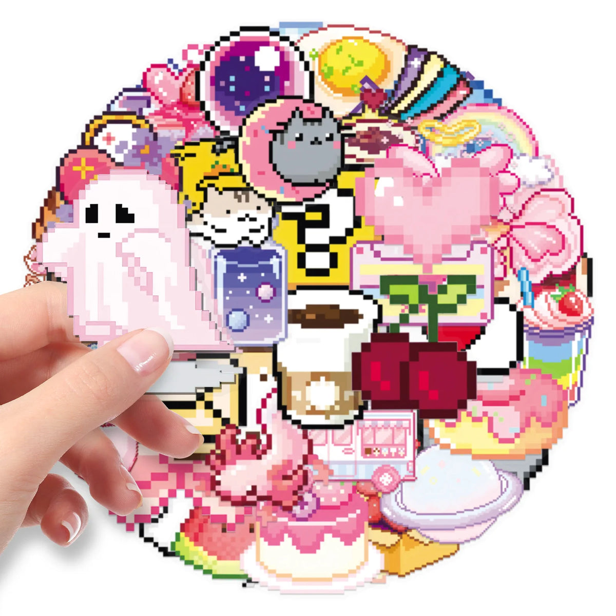 50Pcs Cute Pixel Game Stickers Kawaii Girls Cat DIY Stickers Scrapbooking Phone Luggage Skateboard Waterproof Decals