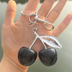 Fashion Delicate Red Cherry Charm Keychain 3 Color Gold Silver Keyring Elegant Women's Backpack Purse Charm Earrings Jewelry